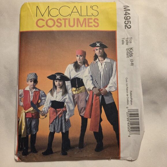 McCall's Other - McCall’s Costume Pattern M4952 Pirate KIDS 3-8 Shirt Pants Skirt Vest Belt Sash